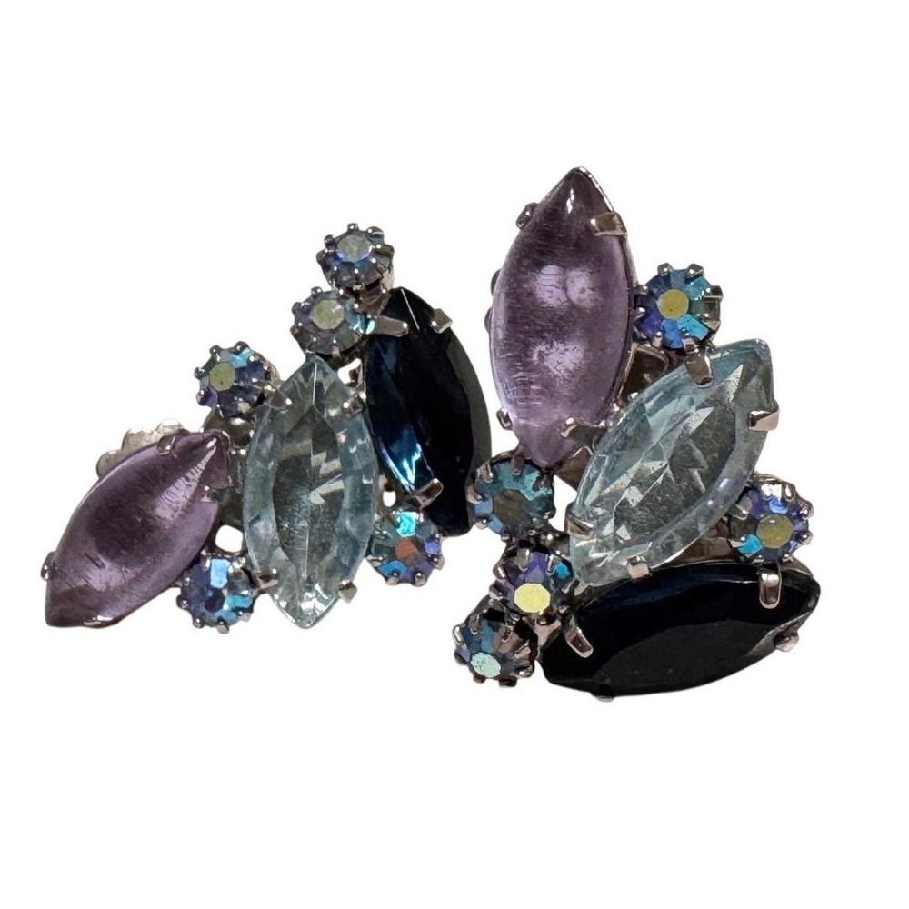 Juliana Delizza & Elster Marquise Rhinestone Clip On Earrings multi color stones